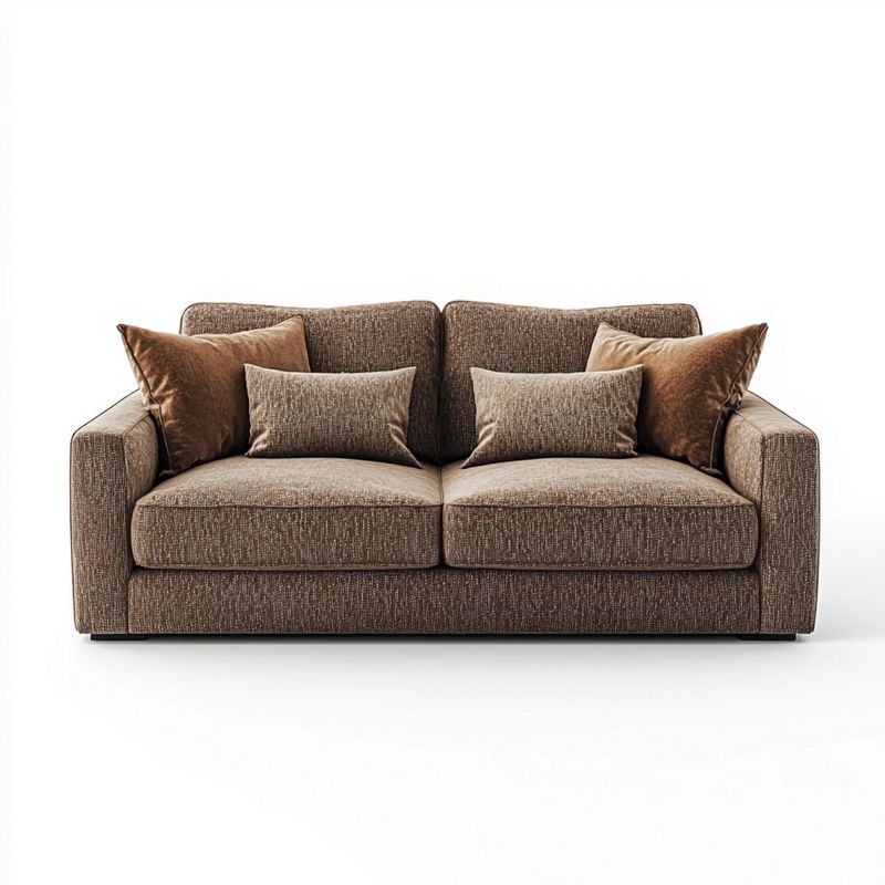 Divano marrone 200x90x85 cm con 4 cuscini rimovibili e braccioli squadrati, senza montaggio