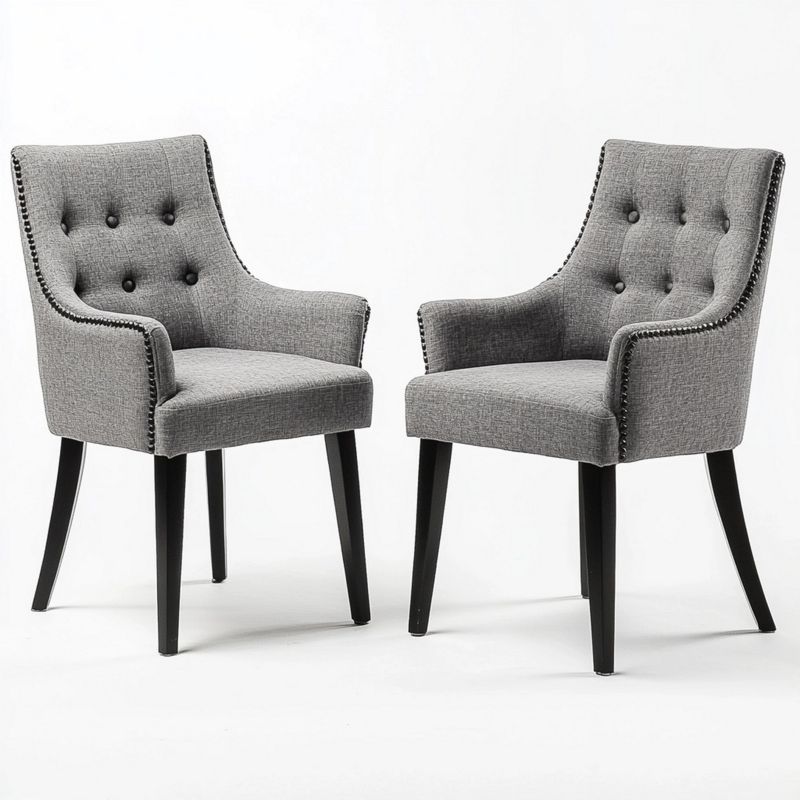 Set 2 Sedie Grigie con Schienale Imbottito e Borchie Decorative