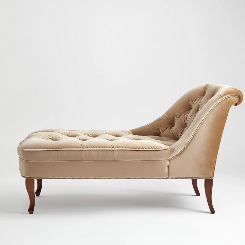 Chaise longue beige in velluto 160x70x90 cm con bracciolo rialzato, senza montaggio