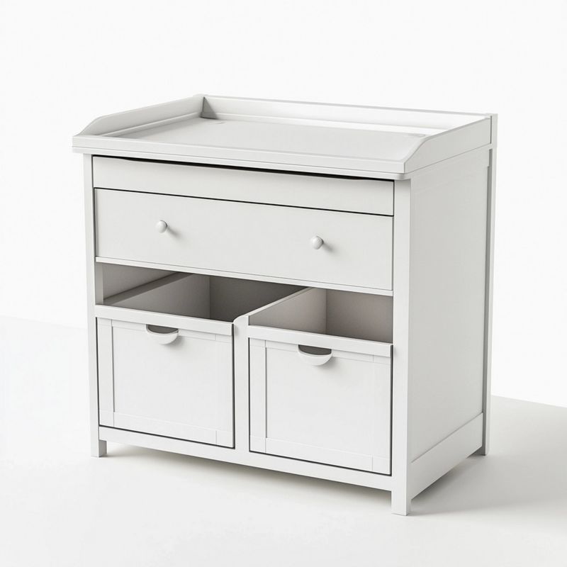 Fasciatoio in pino massello con 1 cassetto e 2 scomparti aperti, bordi rialzati