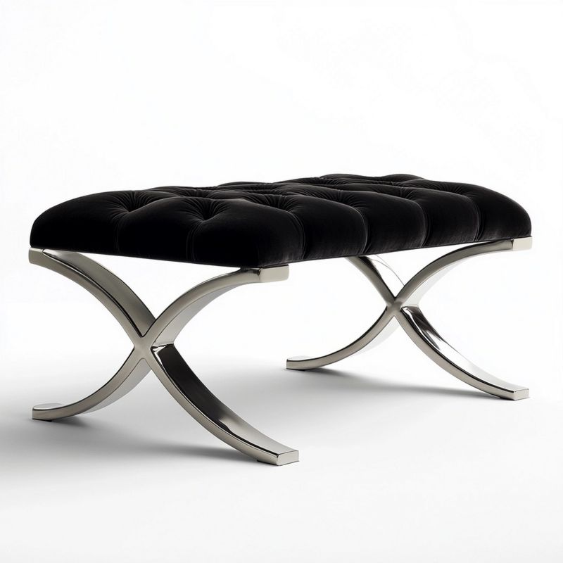 Panca Trapuntata 120x40x45 cm con Gambe a Croce Cromate, Stile Moderno, Già Assemblata