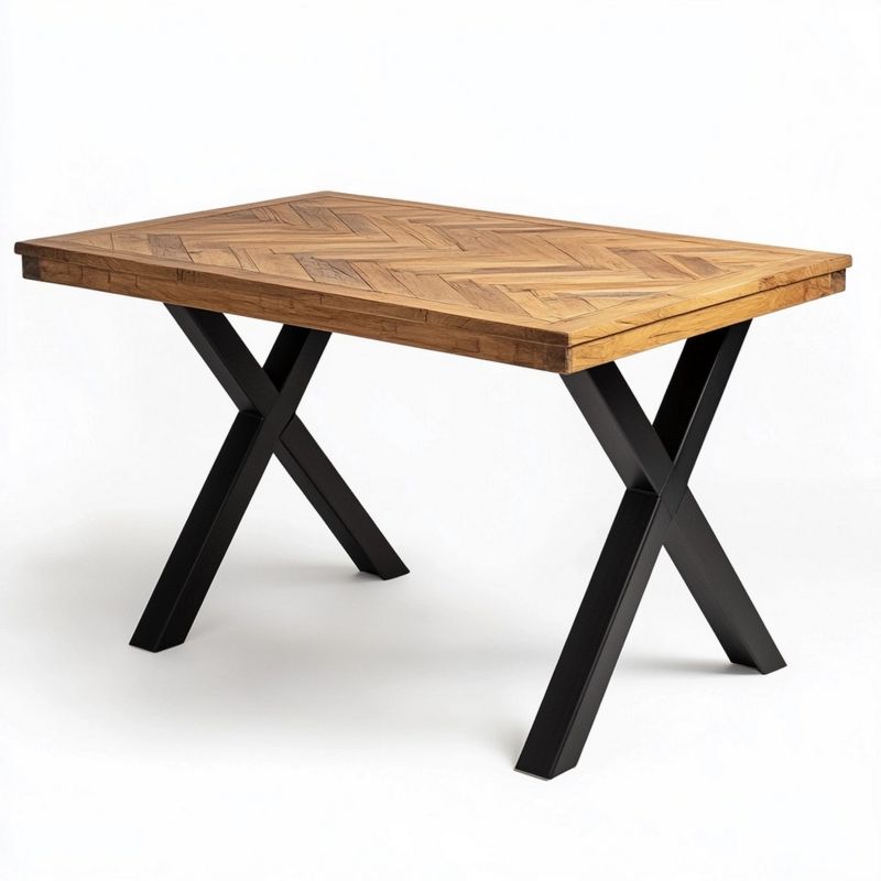 Tavolo 150x90 cm con Piano Intarsiato – Struttura in Acciaio