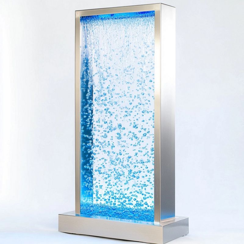 Fontana a bolle LED autoportante, acrilico trasparente e acciaio inox, 180x90x30 cm