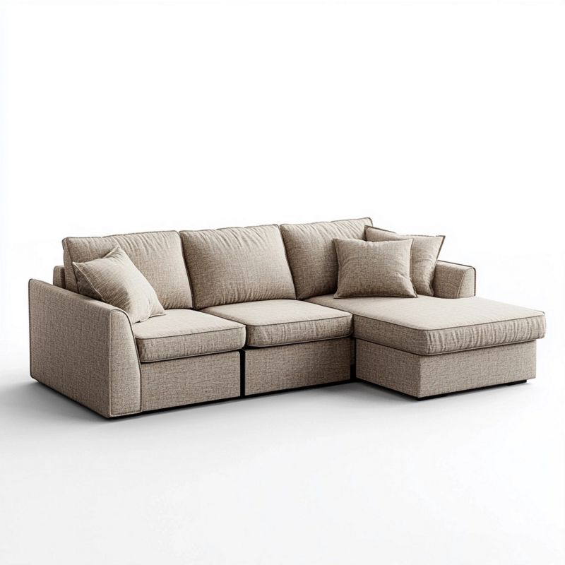 Divano ad angolo beige 4 posti con cuscini rimovibili, senza montaggio