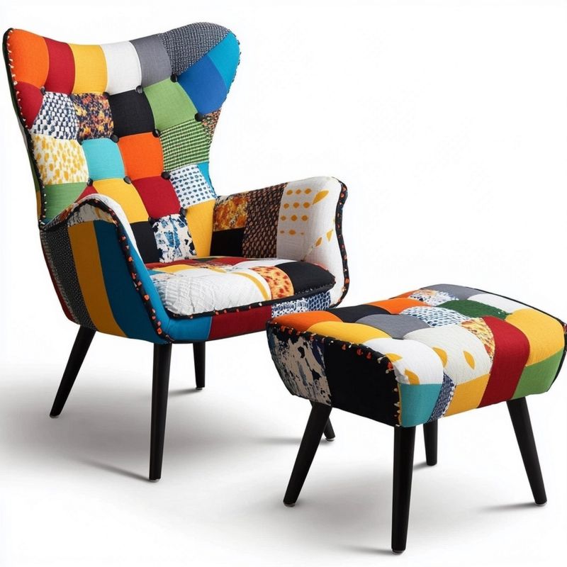 Poltrona patchwork con poggiapiedi 105x72x68 cm senza montaggio