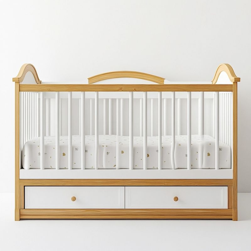 Lettino in pino massello con cassetto estraibile e base regolabile, conforme EN 716, per bambini 0-3 anni