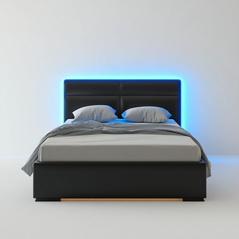 Letto matrimoniale nero con testiera LED regolabile e telecomando – 200x160 cm