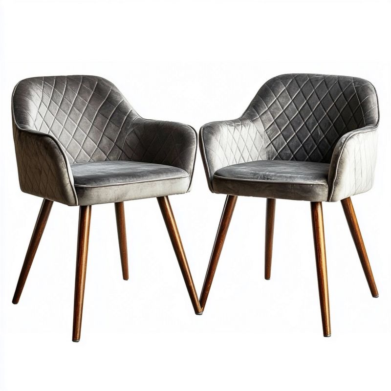 Set 2 sedie da pranzo moderne imbottite grigie, schienale curvo