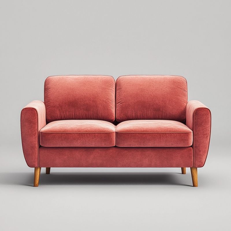 Divano 2 posti rosso con imbottitura ad alta densità e gambe in legno naturale