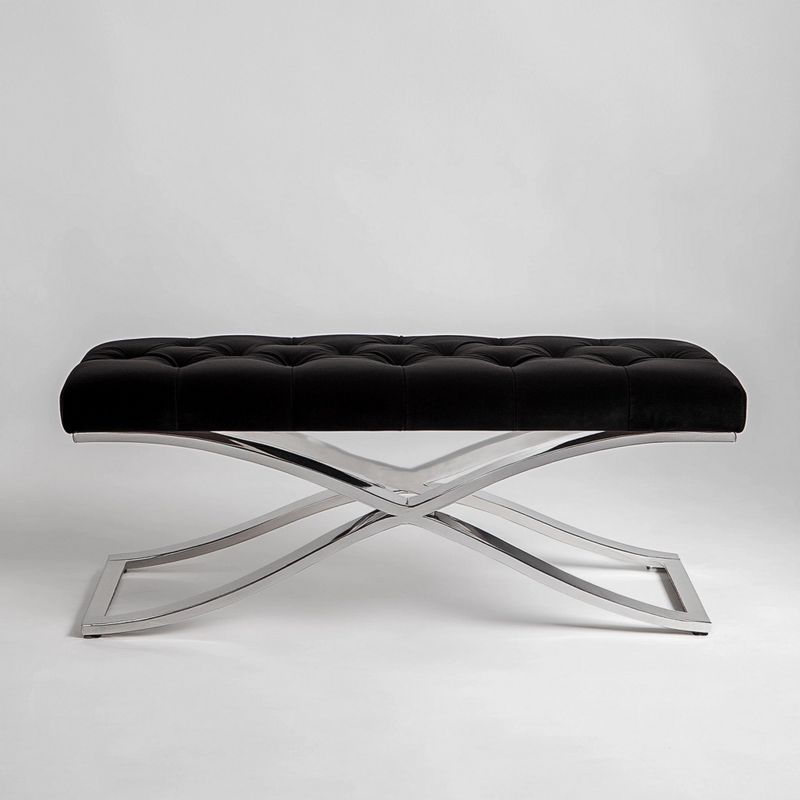 Panca Nera 120 cm con Gambe Incrociate Cromate, Design Moderno, Pronta all’Uso