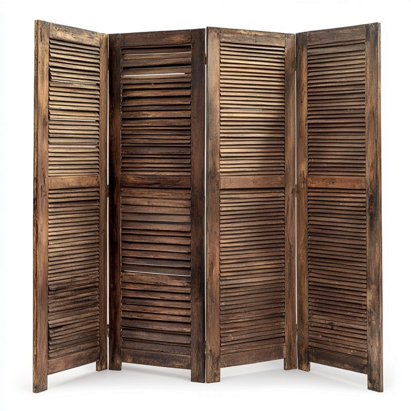 Paravento pieghevole in rovere massello verniciato marrone, 4 pannelli da 40 cm