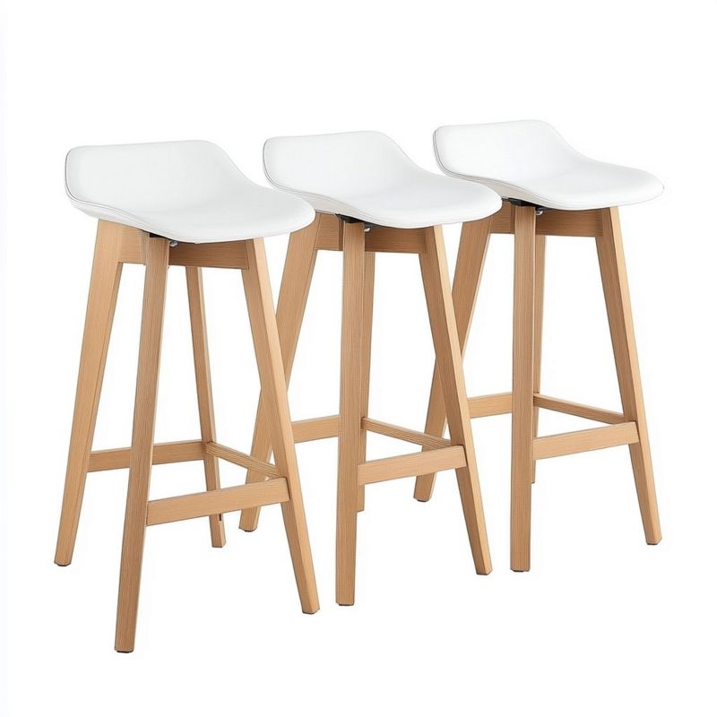 Set 3 Sgabelli da Bar H75 cm (45x35x75), Bianco e Legno Naturale, Design Moderno