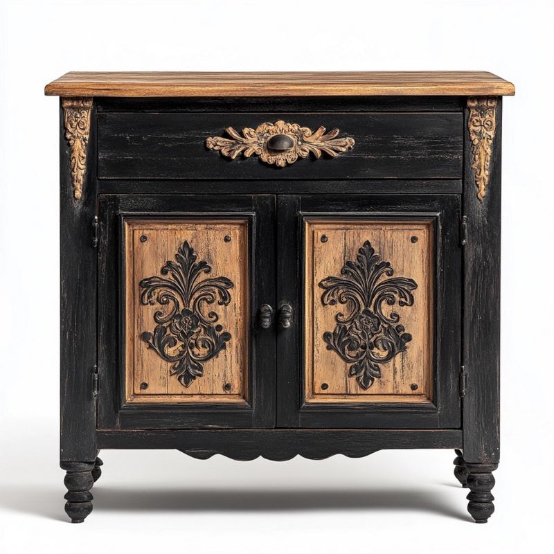 Mobile contenitore con 2 ante nero venato marrone 80x40x85 cm