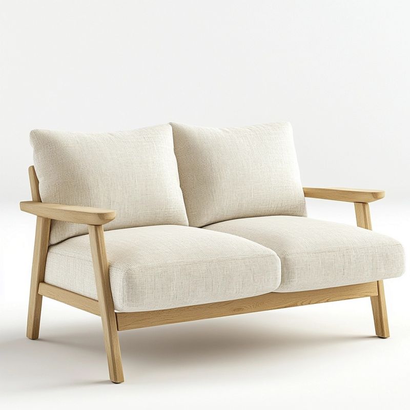 Divano 130x80x85 cm in legno di quercia massiccia con rivestimento lino bianco