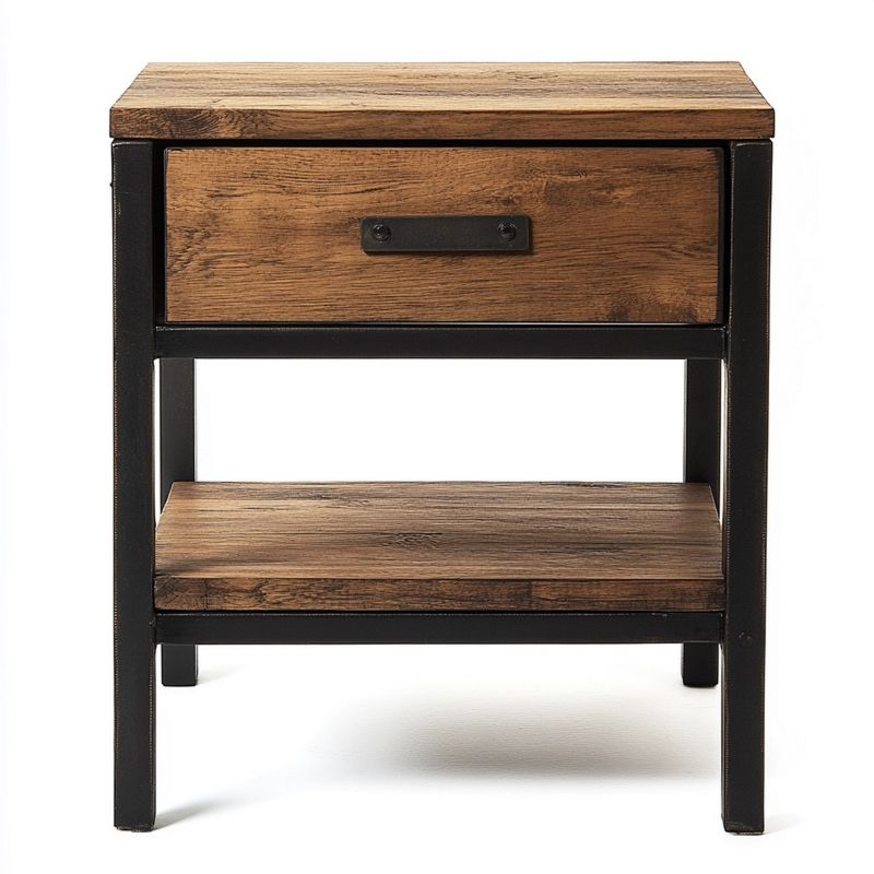 Comodino con 1 cassetto legno naturale e struttura nera 55x45x35 cm