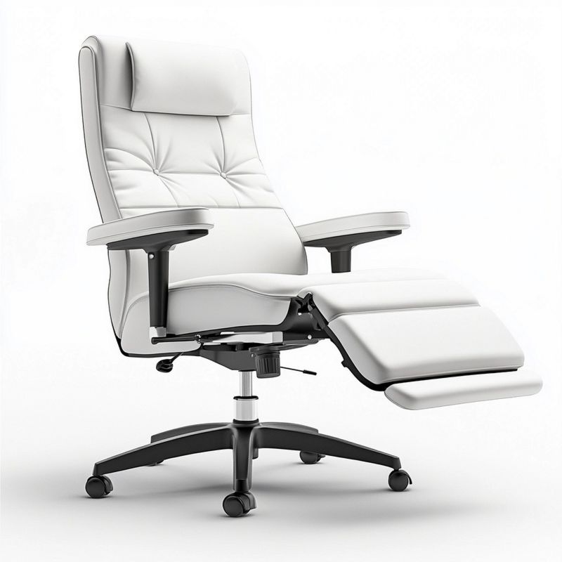 Sedia da ufficio bianca regolabile con schienale reclinabile, supporto cervicale e braccioli regolabili – 120x50x50 cm