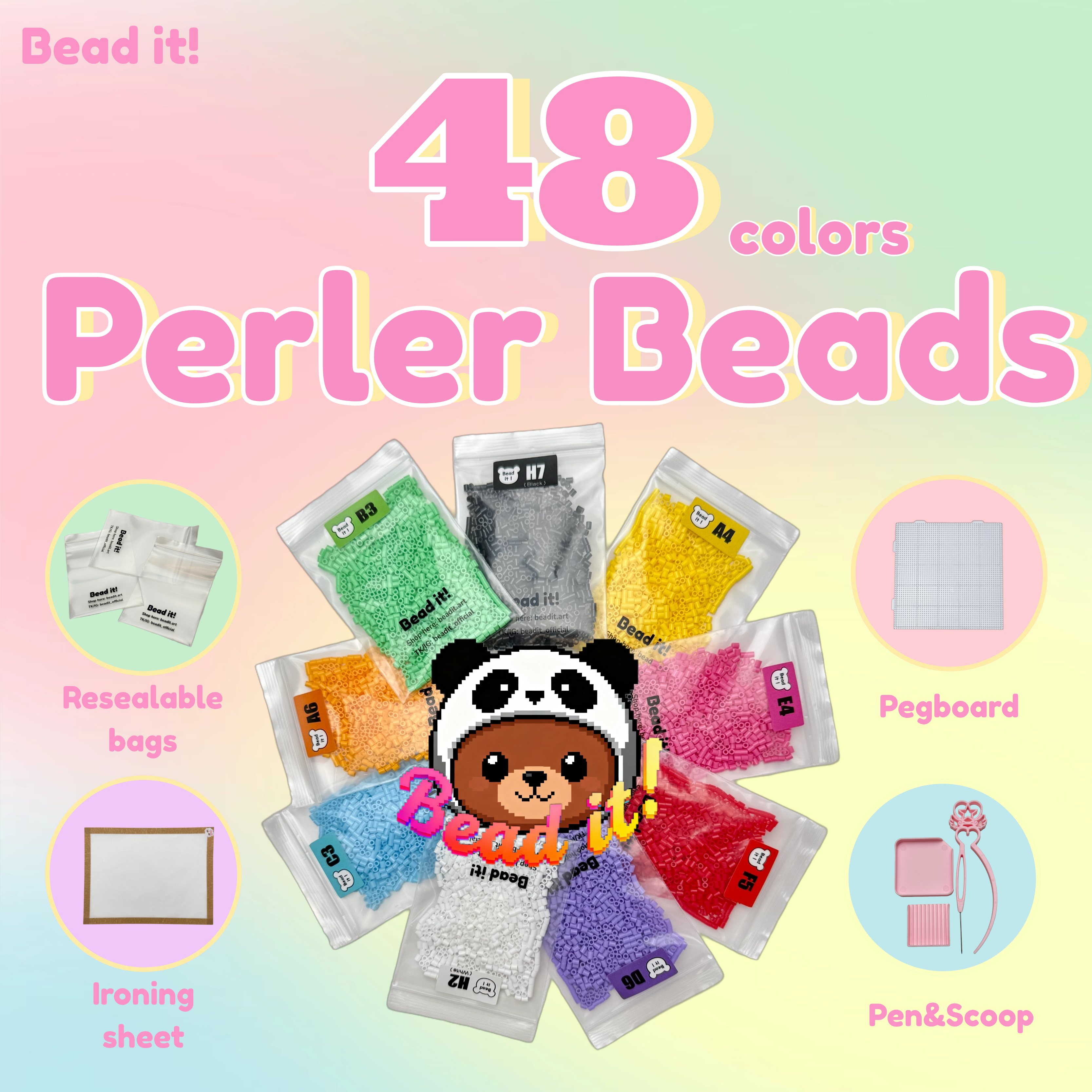 48 colors fuse beads with tools