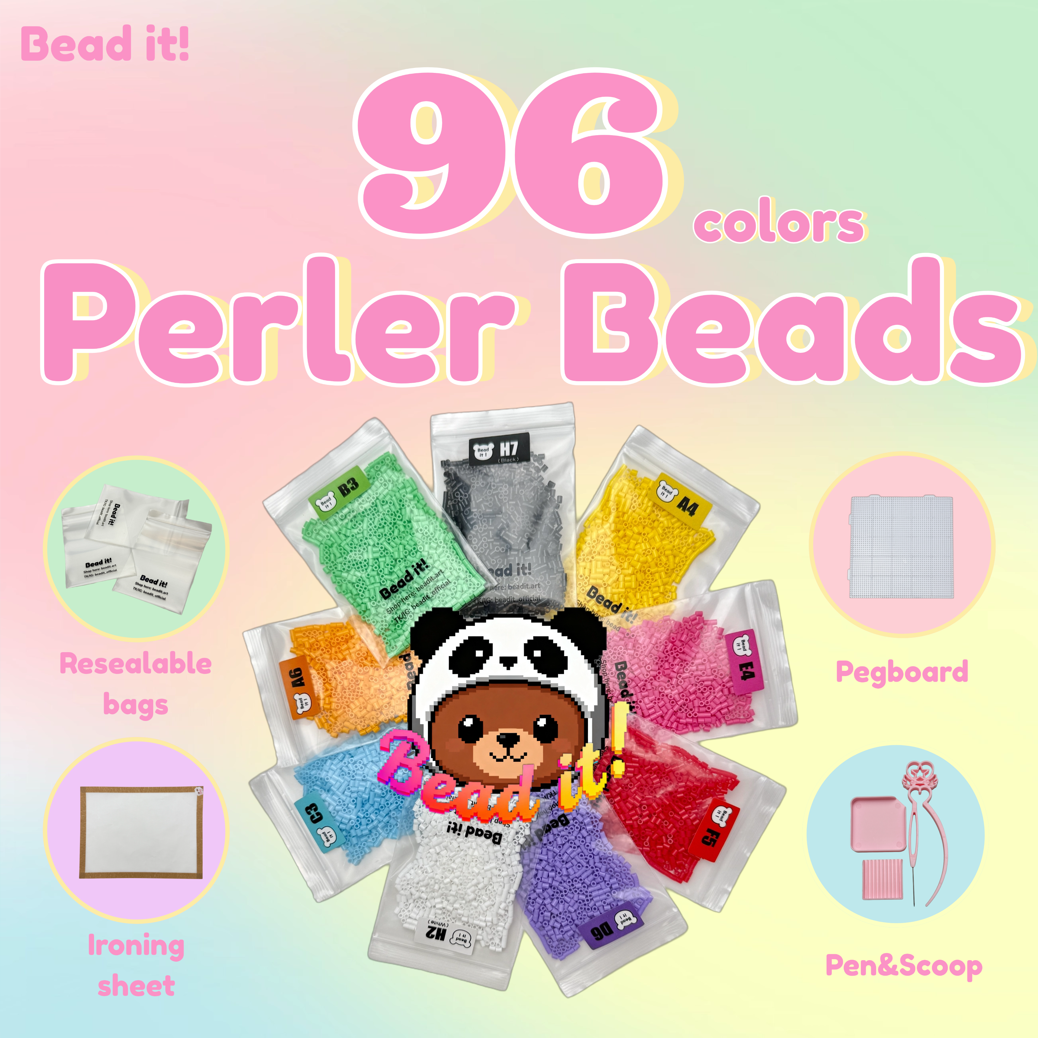 96 colors fuse beads with tools