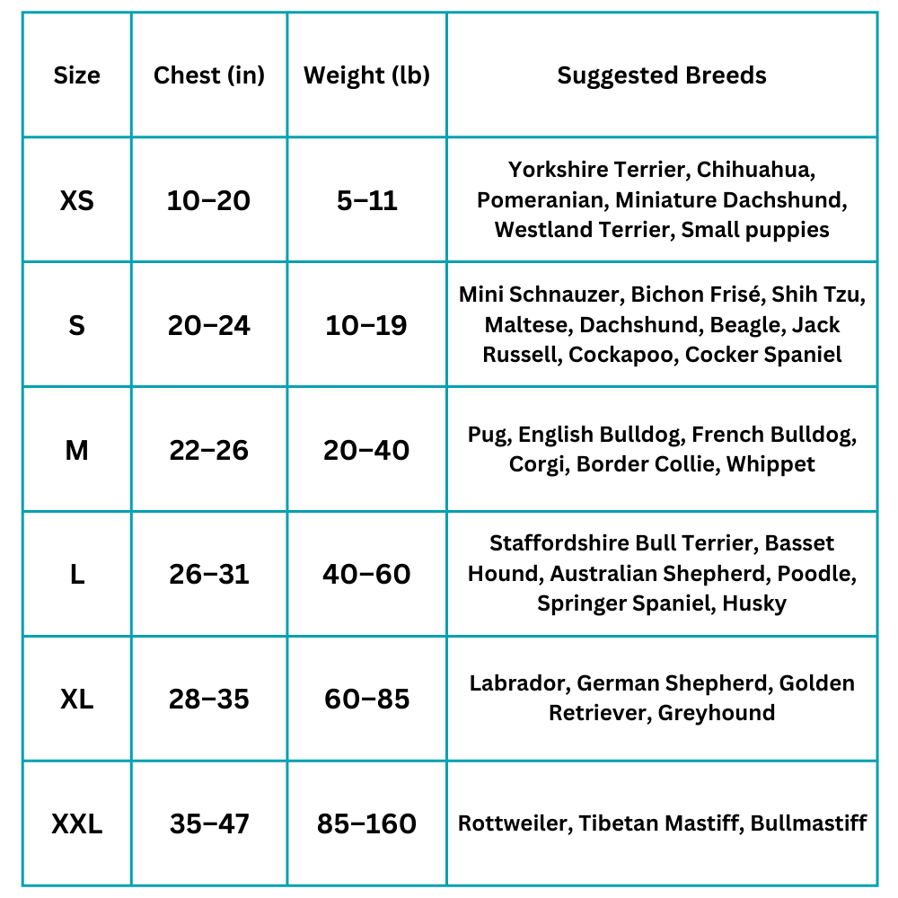 Harness size chart