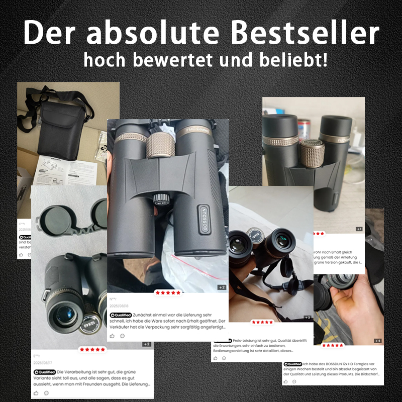BOSSDUN 12X42 HD-Hochleistungs-Fernglas – Ausgestattet mit BAK4-Prisma / IP67 wasserdicht und staubdicht / FMC-Mehrschicht-Grünvergütung / Dämmerungs-Nachtsicht.