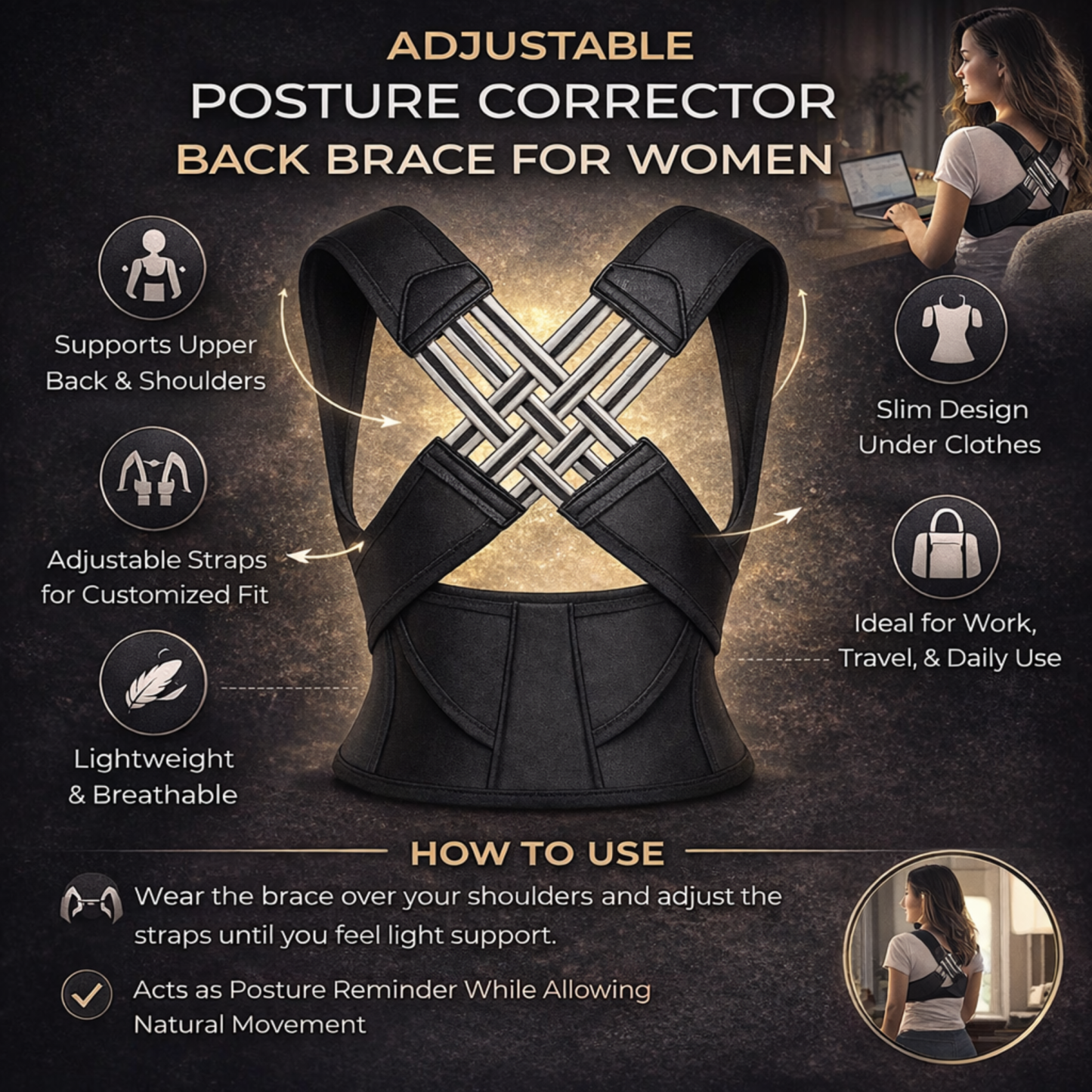 Adjustable Posture Corrector Back Brace for Women