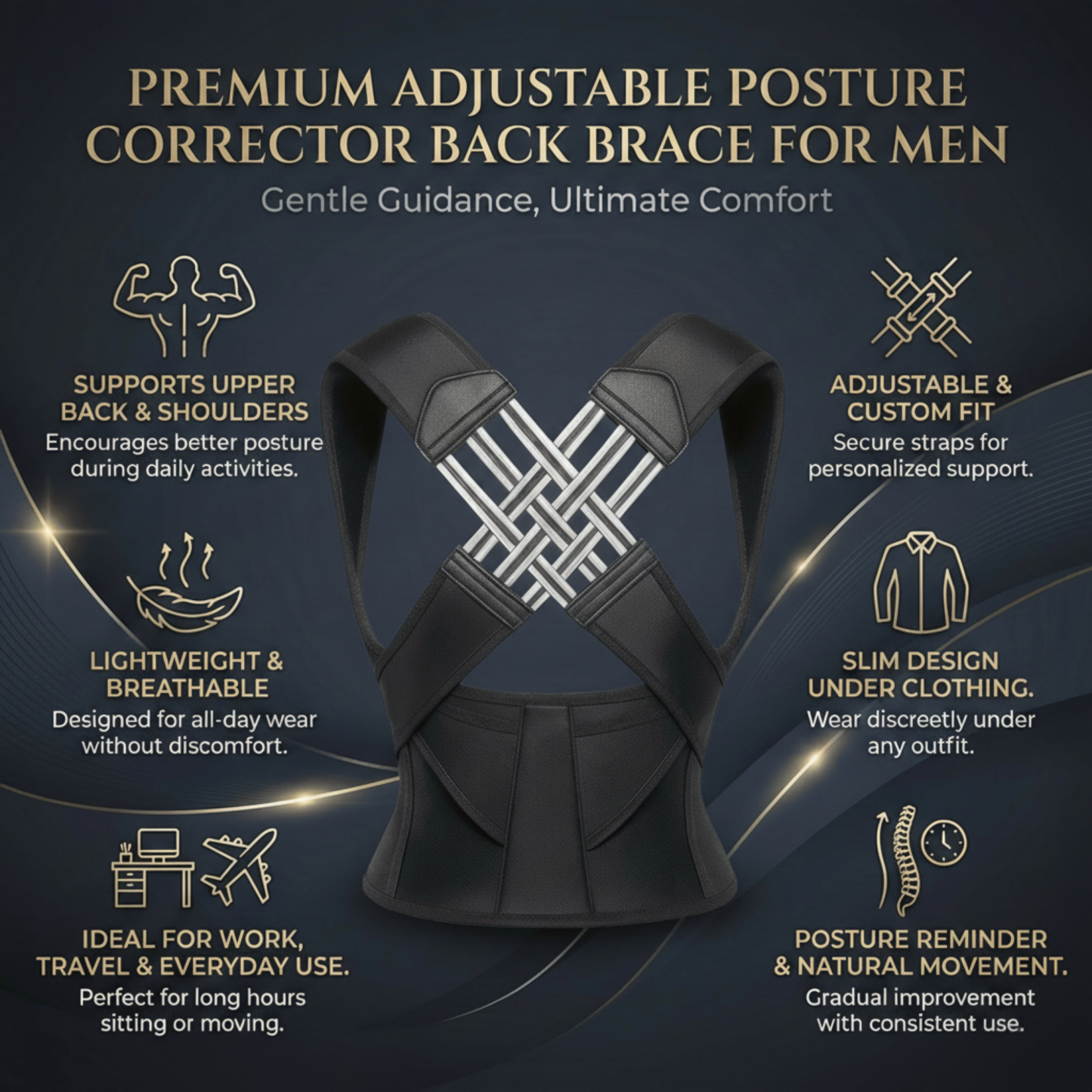 Adjustable Posture Corrector Back Brace for Men
