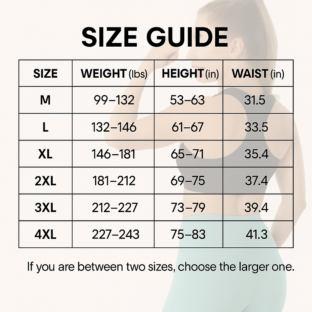 Size Chart - Posture Corrector Adjustable Back Support Brace