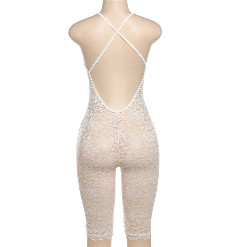 Sexy deep V-neck lace sleeveless high-waisted slim-fit jumpsuit