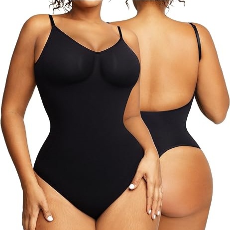 Plus size butt-lifting seamless shapewear with open back and thong design