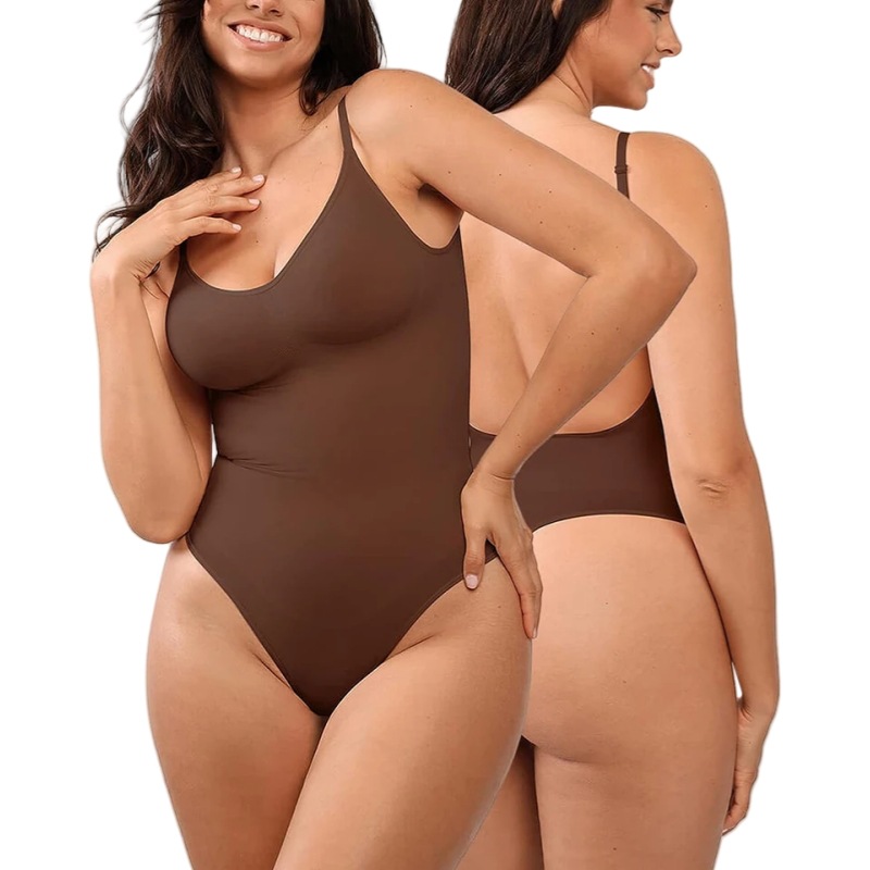 Plus size butt-lifting seamless shapewear with open back and thong design