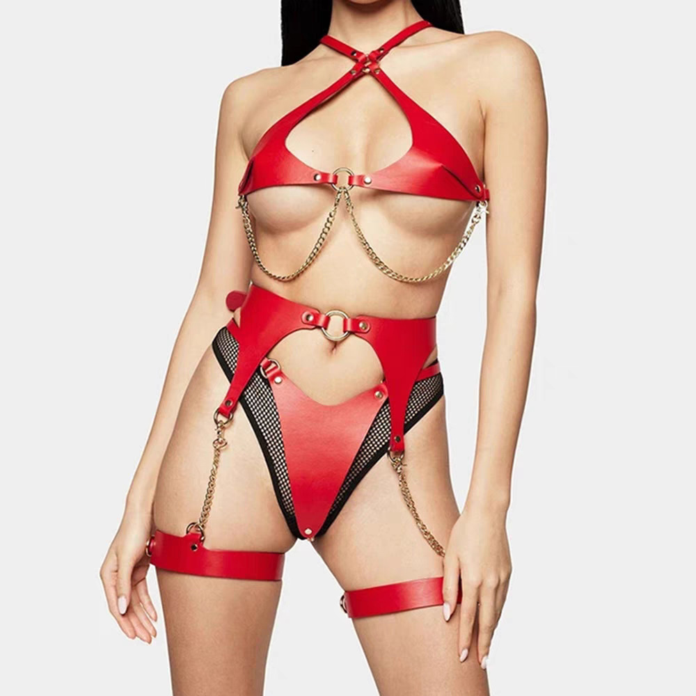 Leather bondage lingerie set