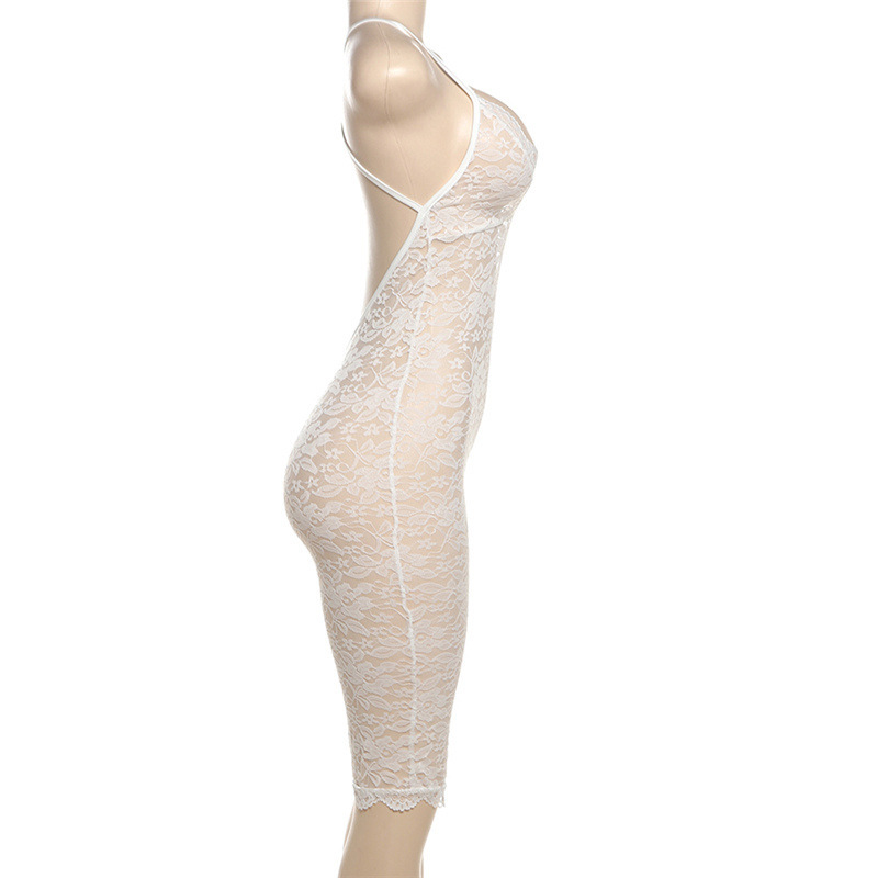 Sexy deep V-neck lace sleeveless high-waisted slim-fit jumpsuit