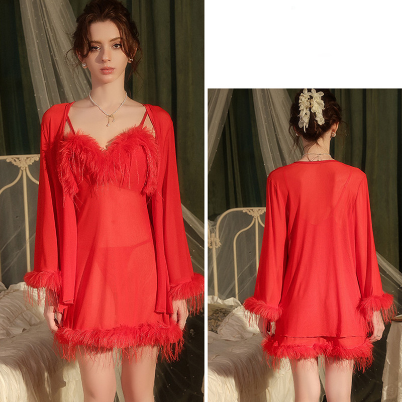 Sheer, seductive, and alluring negligee and robe set with delicate straps