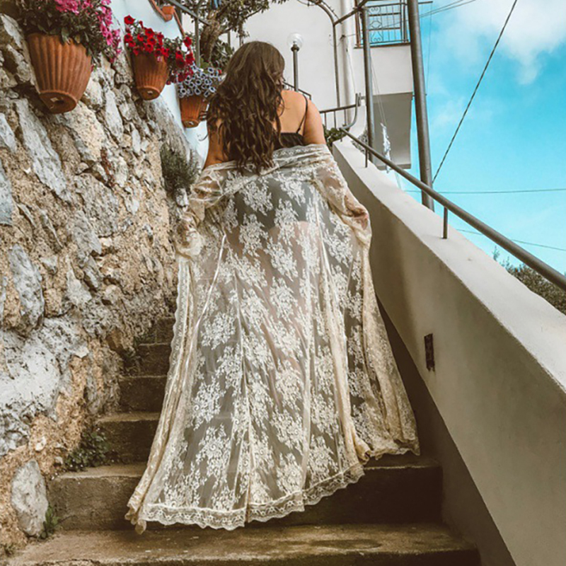 Lace trim loose beach cardigan, perfect for vacation and as a bikini cover-up