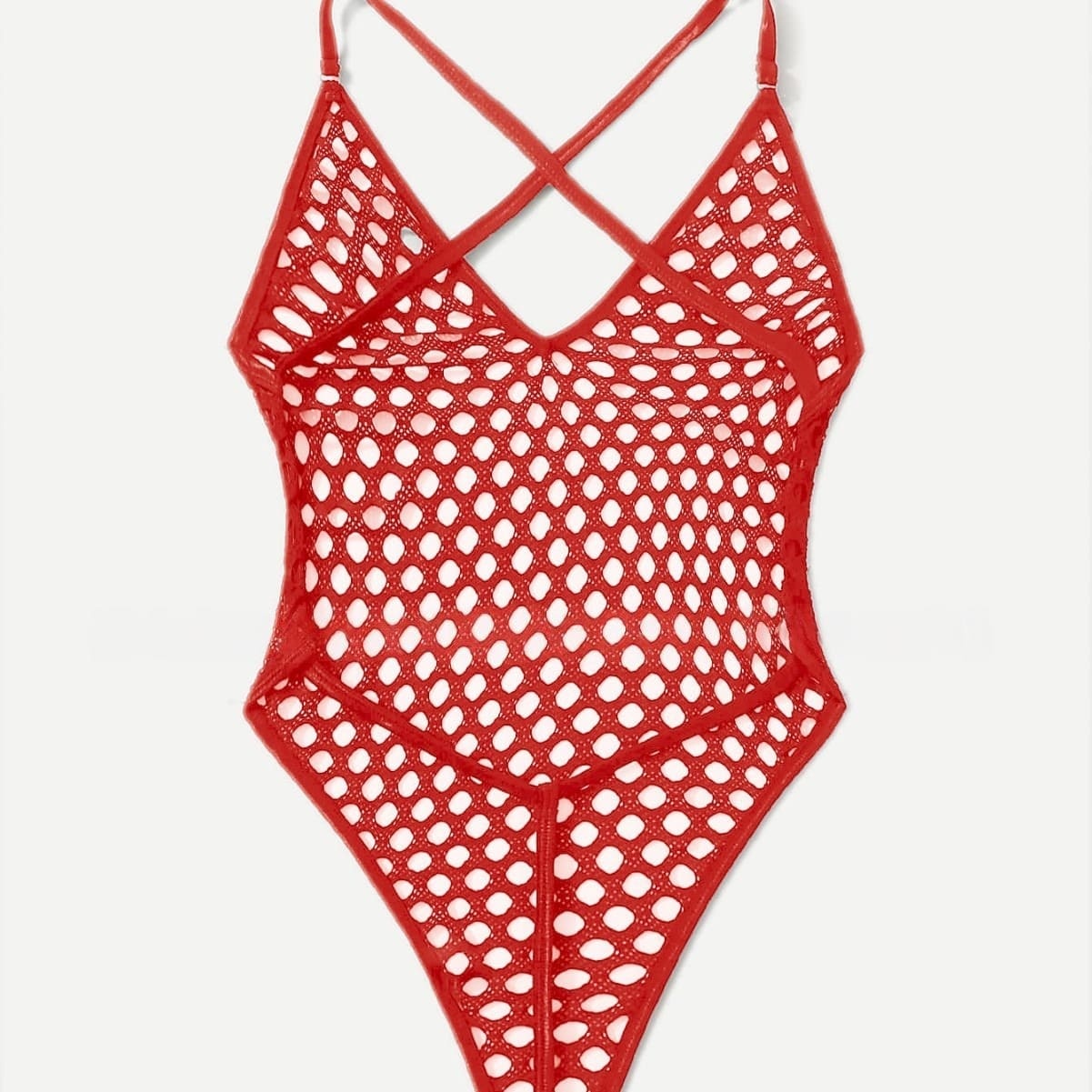 Strappy, sheer, one-piece mesh bodysuit