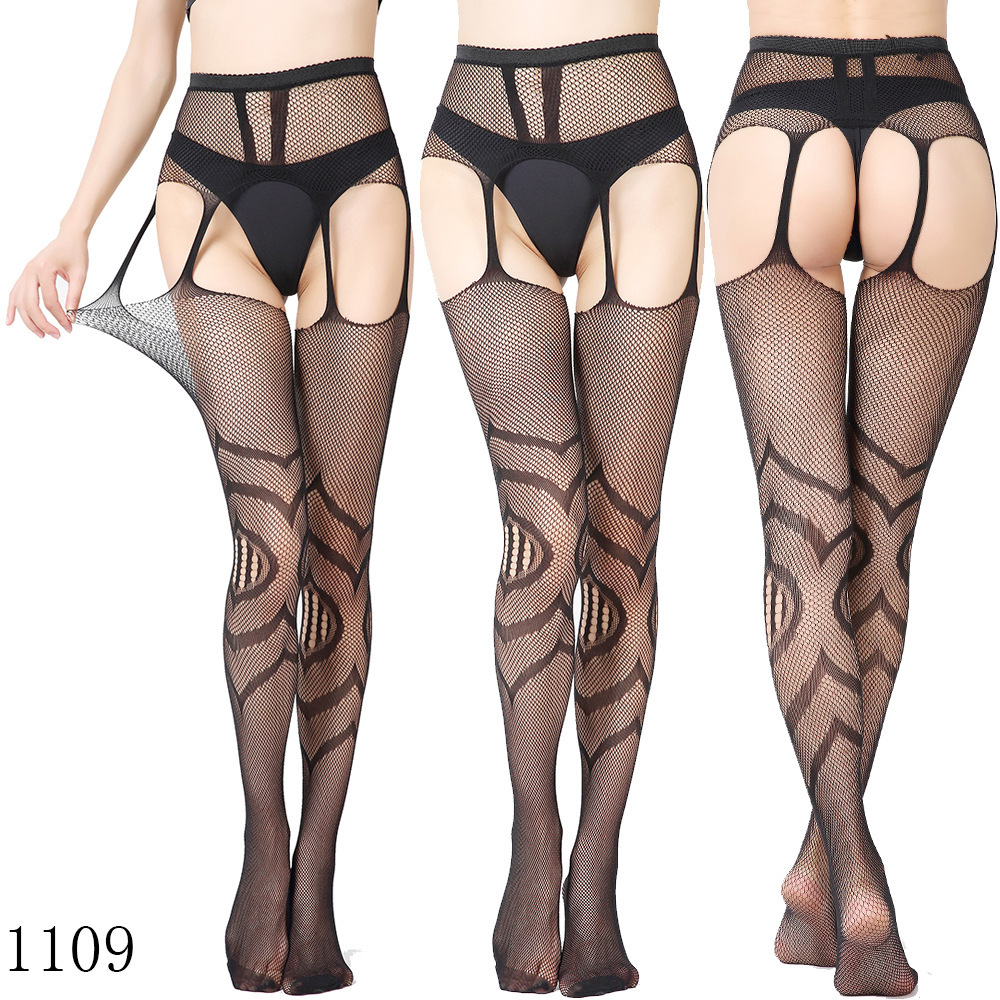 Sexy lace suspender stocking set, erotic sheer stockings with detachable suspender belt.