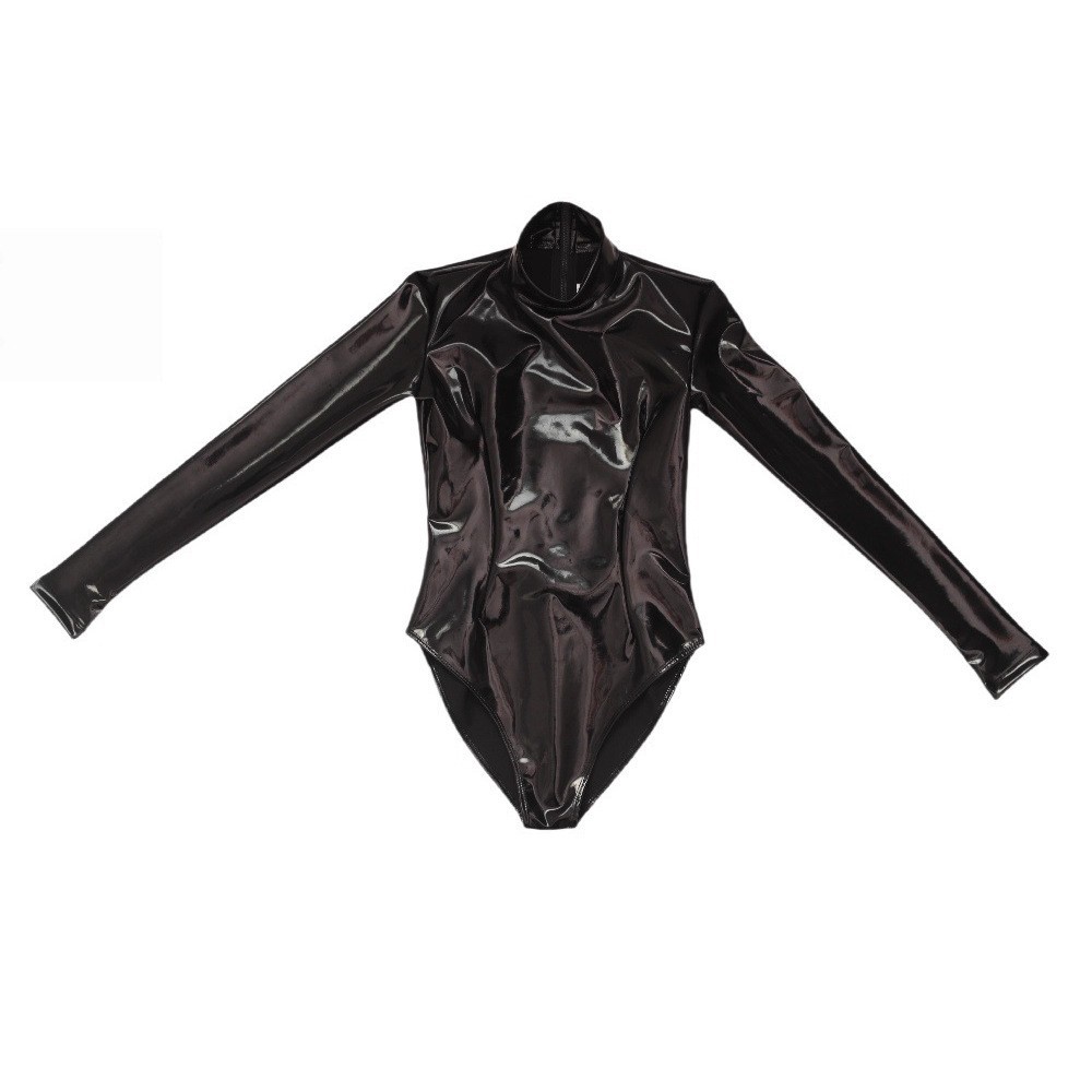 Sexy patent leather mirror-finish catsuit/bodysuit with long sleeves and shaping effect.