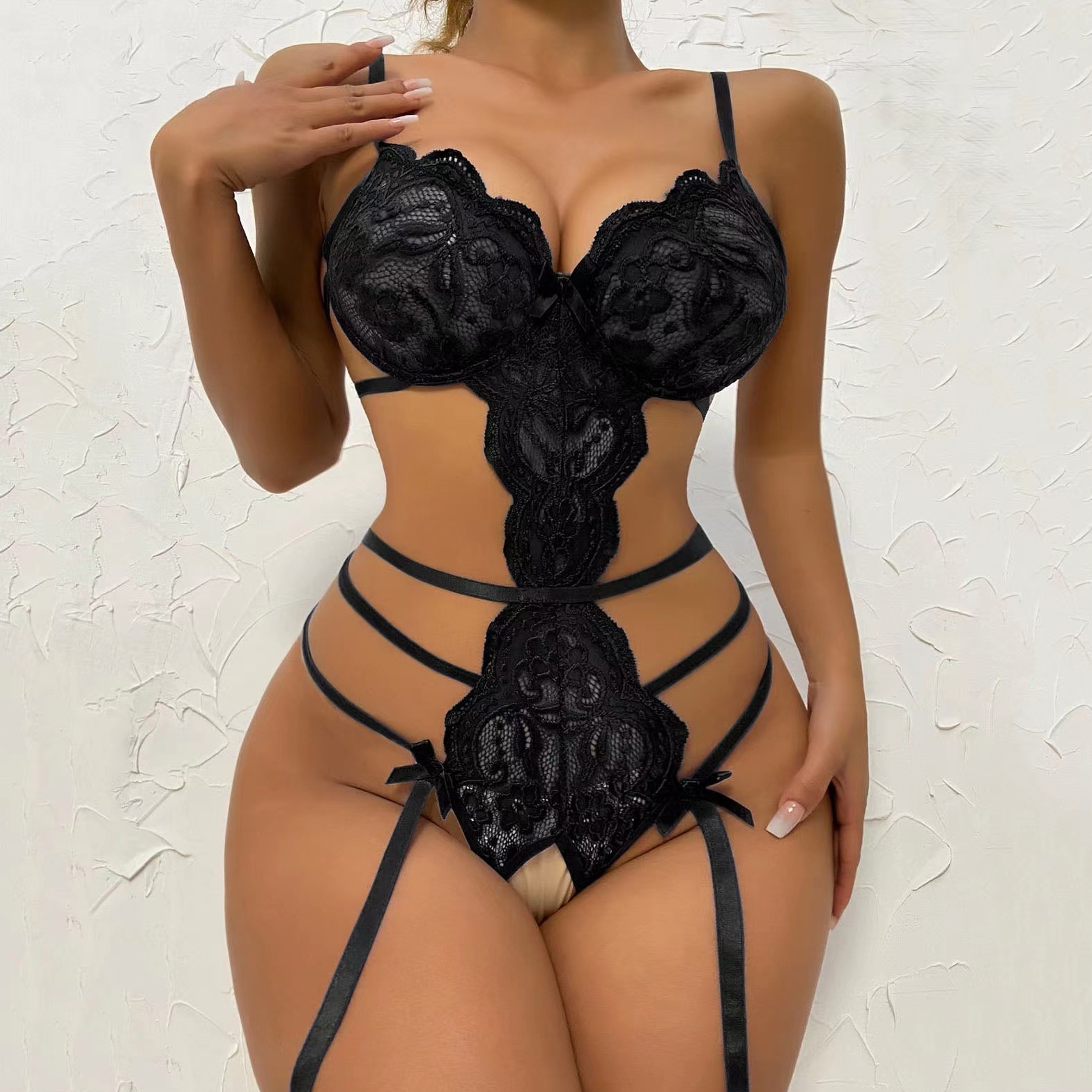 Lace backless lace tight open crotch one-piece sexy underwear