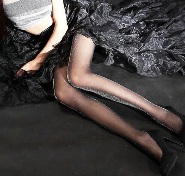Gold and silver sequined pearlescent glossy pantyhose