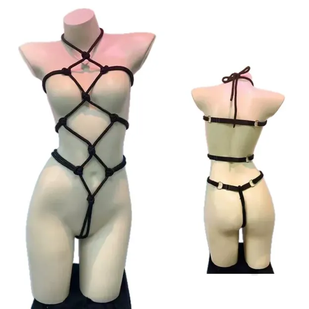 Sexy bondage open crotch rope suit