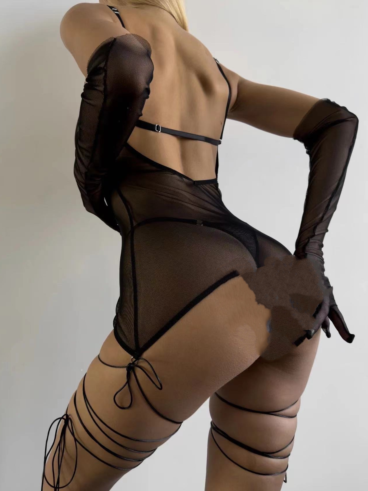 Sexy and seductive mesh strap dress with matching bra set.