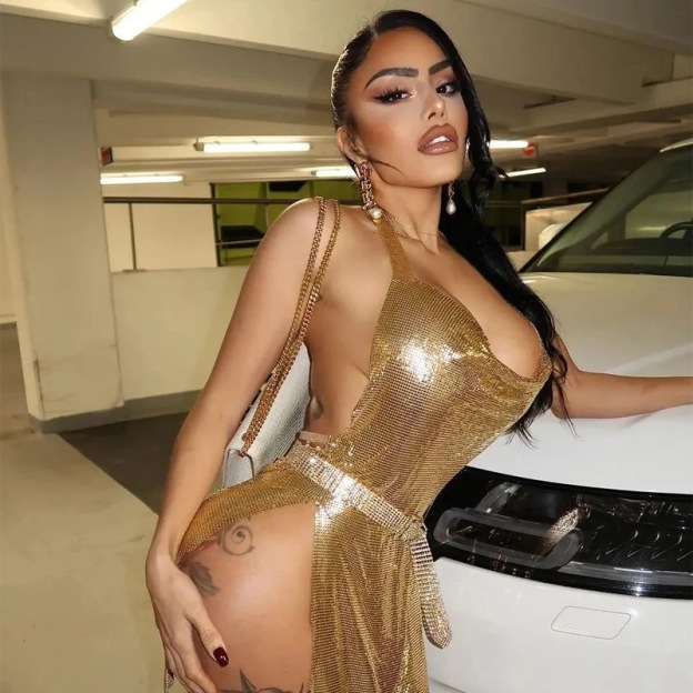 Sexy V-neck backless metallic strap dress