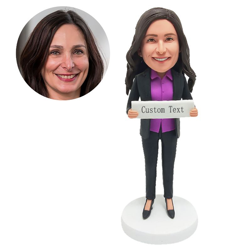 personalized bobble head figure female teacher colleague holding a plate