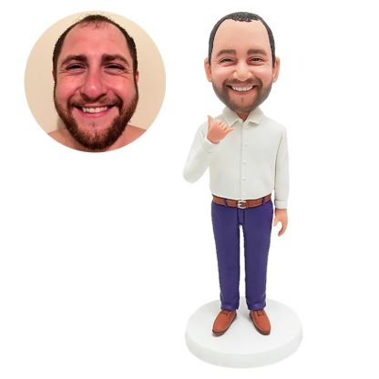 custom bobble head figure male colleague staff in rock and roll gesture