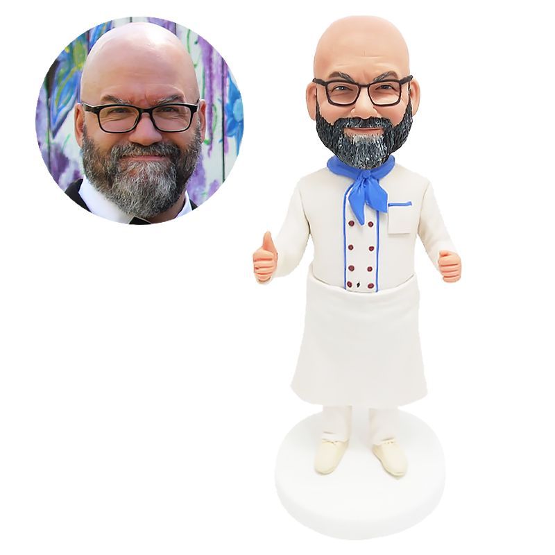 customised bobblehead figure male chef with thumbs up