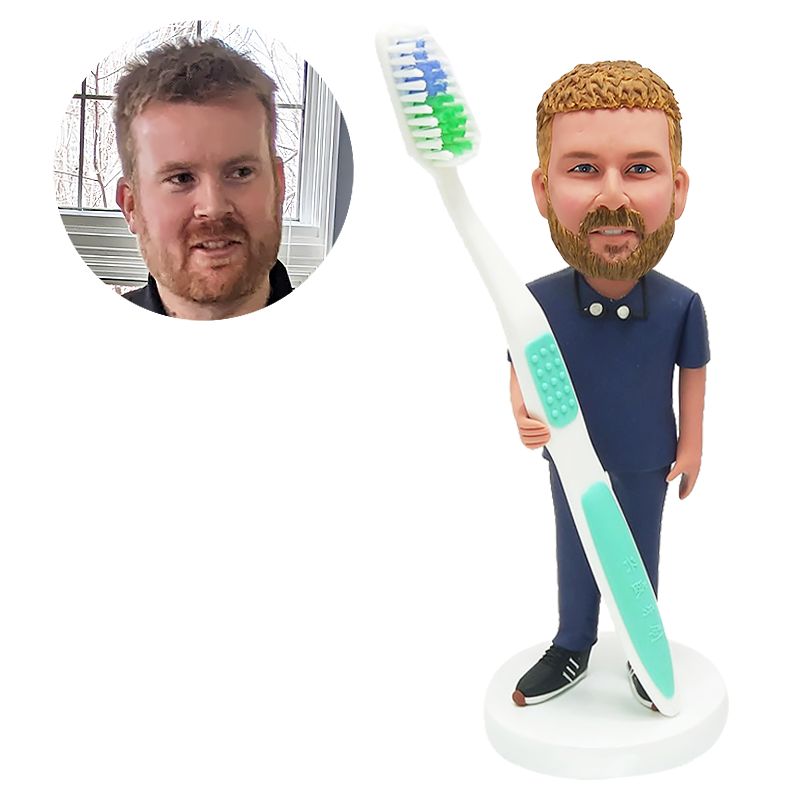 personalized bobblehead figure dentist holding a toothbrush