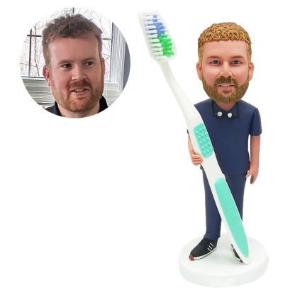 personalized bobblehead figure dentist holding a toothbrush
