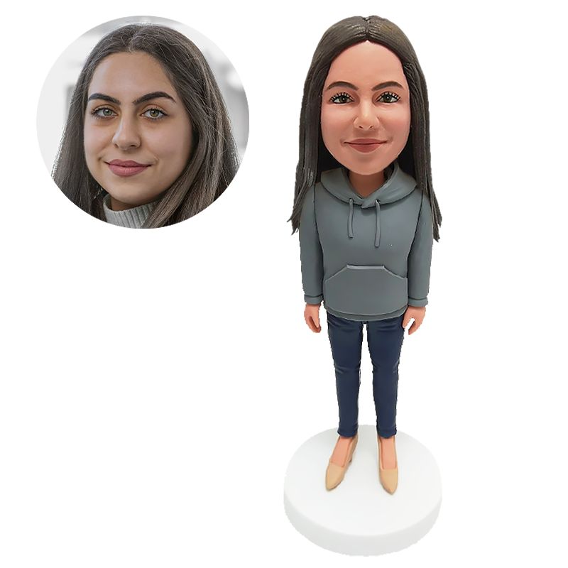personalised bobble head figure pretty lady in hoodie