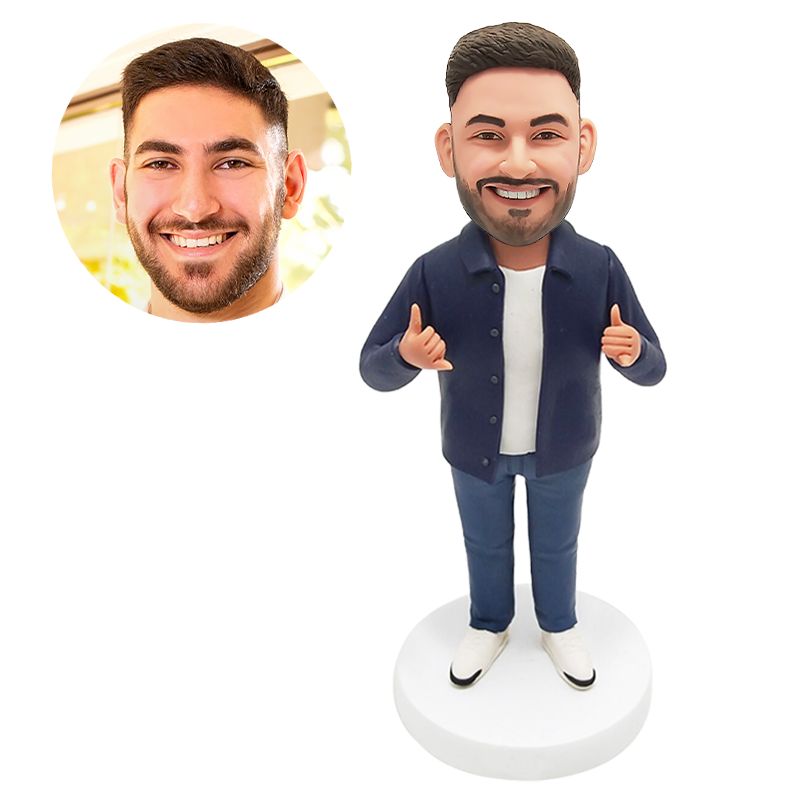 custom made bobblehead casual man with rock and roll guesture