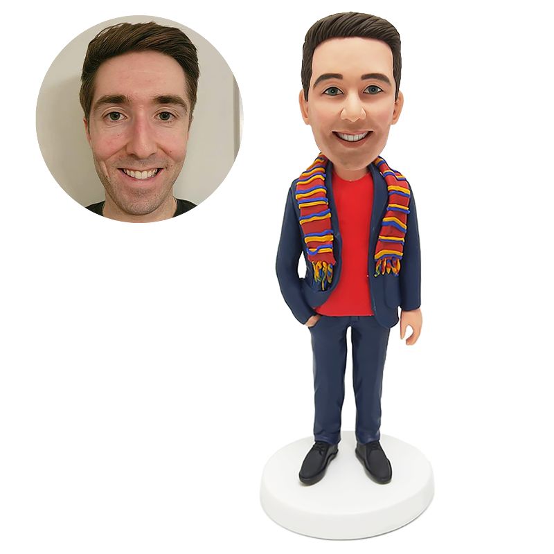 personalized bobble head casual man with a scarf